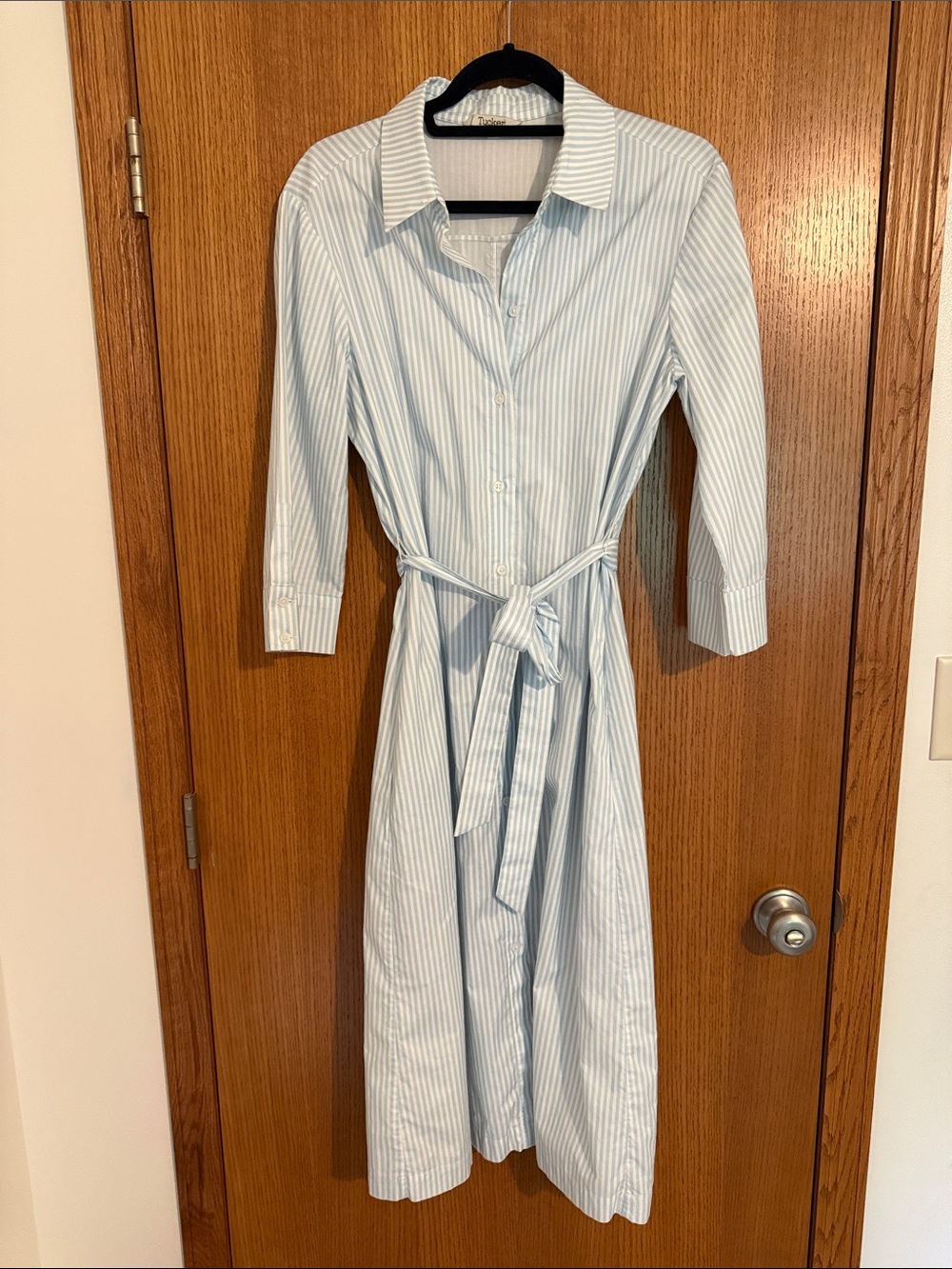 Tucker Light Blue & White Striped Midi Shirt Dress